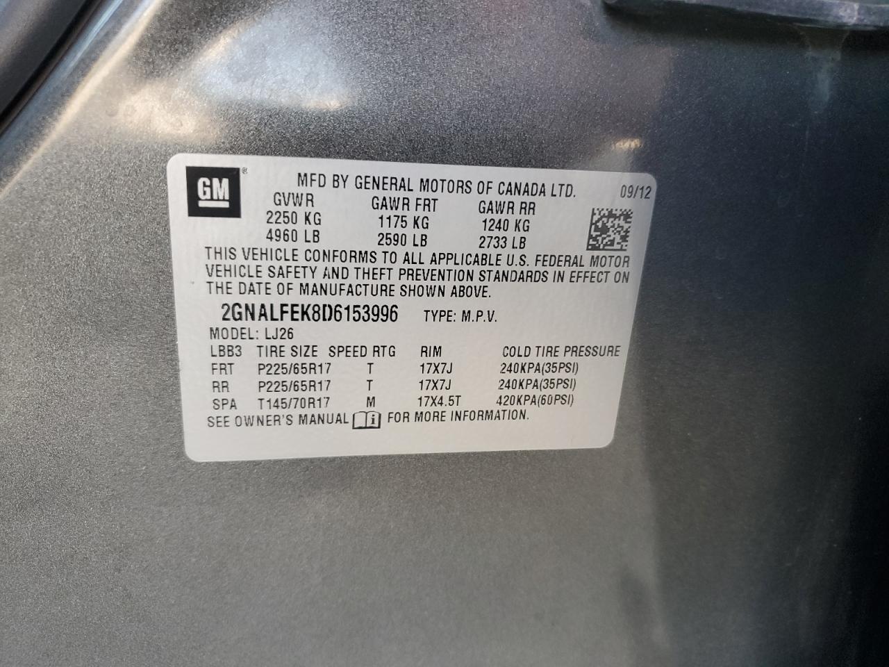 CHEVROLET EQUINOX 2013 VIN 2GNALFEK8D6153996 фото 13
