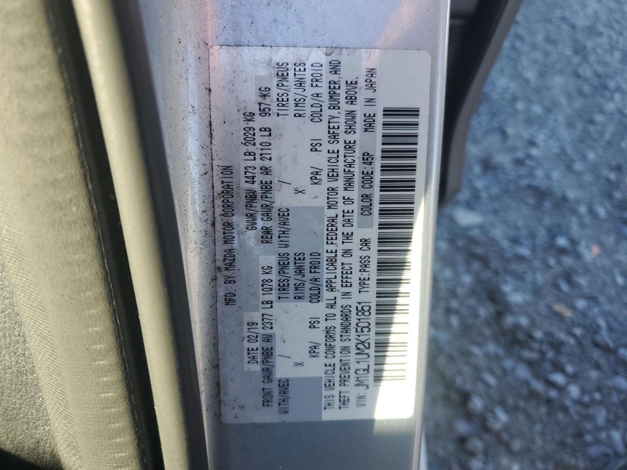 2019 Mazda 6 Sport VIN: JM1GL1UM2K1501851 Lot: 61530505