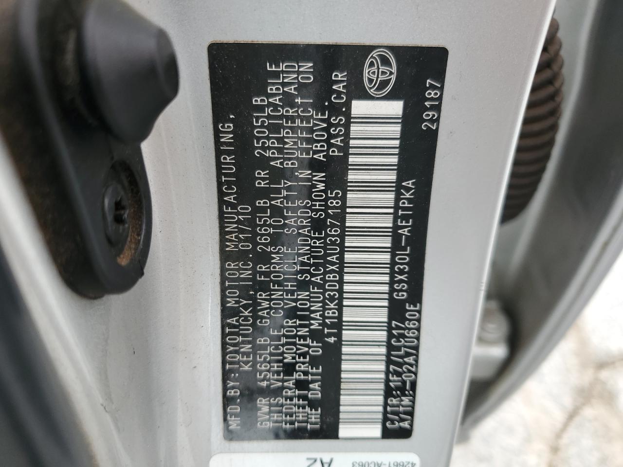 2010 Toyota Avalon Xl VIN: 4T1BK3DBXAU367185 Lot: 81297295