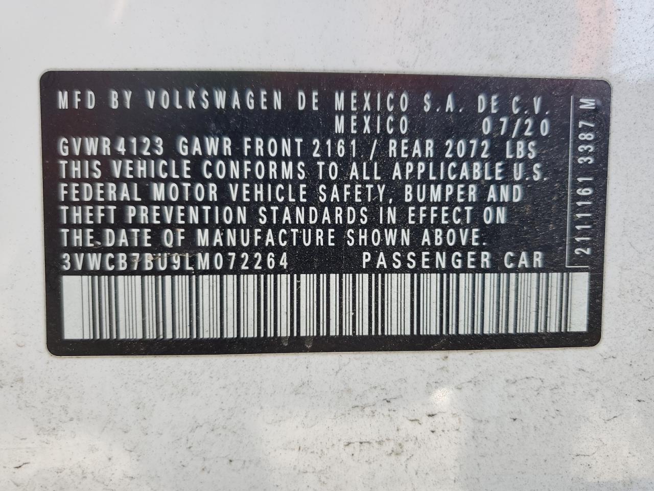 2020 Volkswagen Jetta S VIN: 3VWCB7BU9LM072264 Lot: 62001685