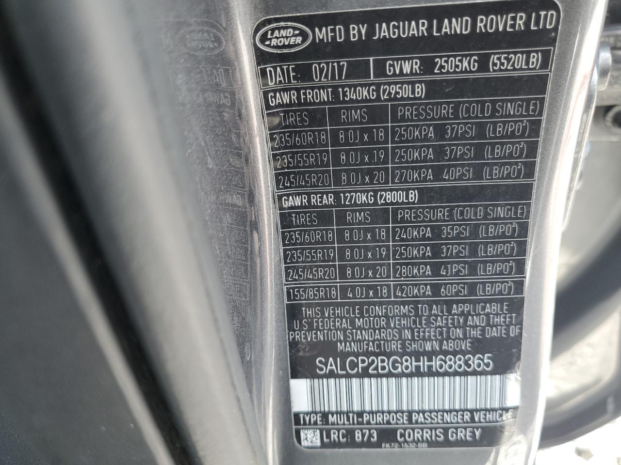 2017 Land Rover Discovery Sport Se VIN: SALCP2BG8HH688365 Lot: 61428105