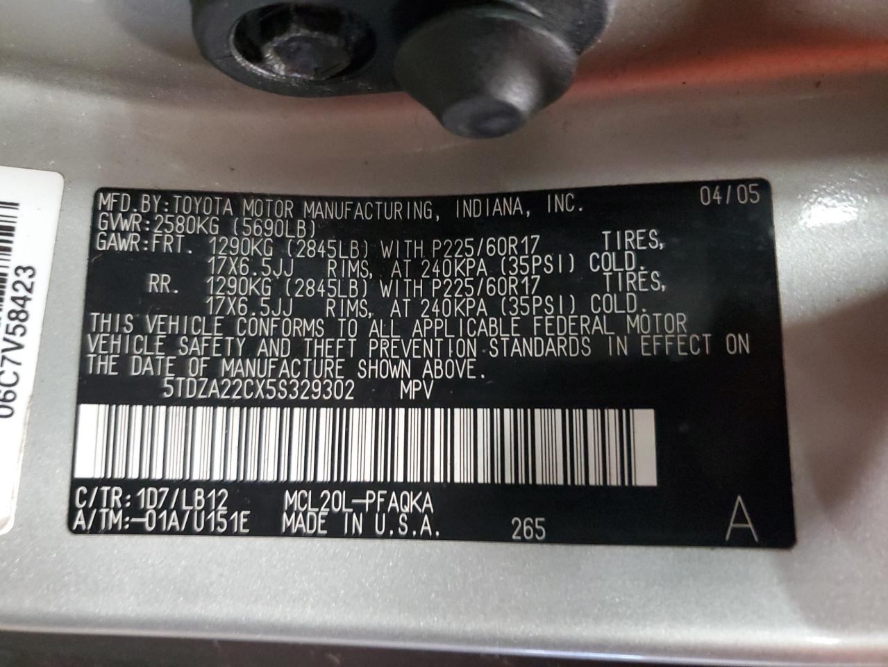 TOYOTA All Models 2005 VIN 5TDZA22CX5S329302 фото 13