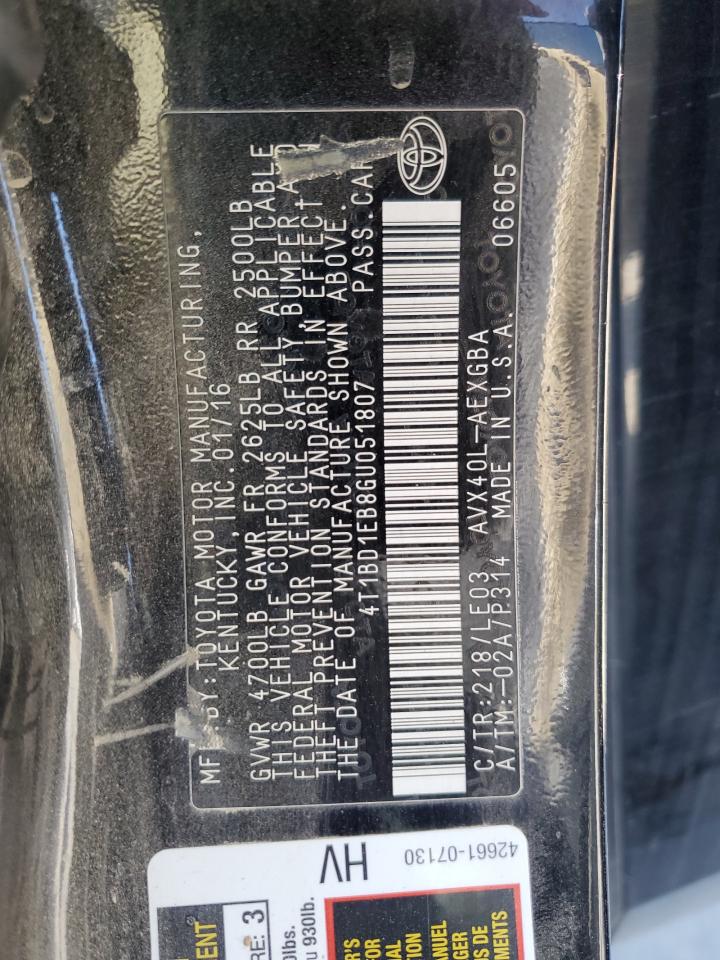 2016 Toyota Avalon Hybrid VIN: 4T1BD1EB8GU051807 Lot: 58763705