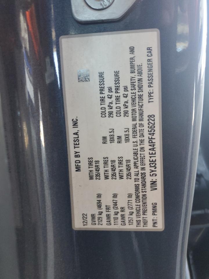 TESLA MODEL 3 2023 VIN 5YJ3E1EA4PF456228 zdjęcie 12