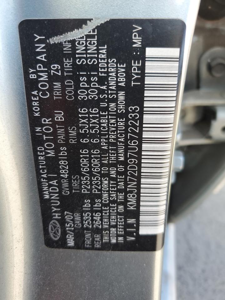 2007 Hyundai Tucson Se VIN: KM8JN72D97U672233 Lot: 62538665