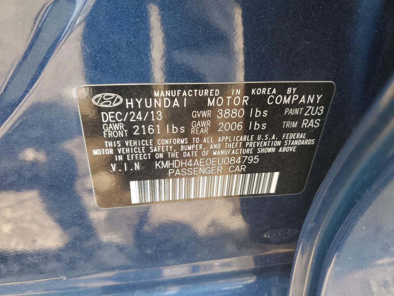 2014 Hyundai Elantra Se VIN: KMHDH4AE0EU084795 Lot: 61299355