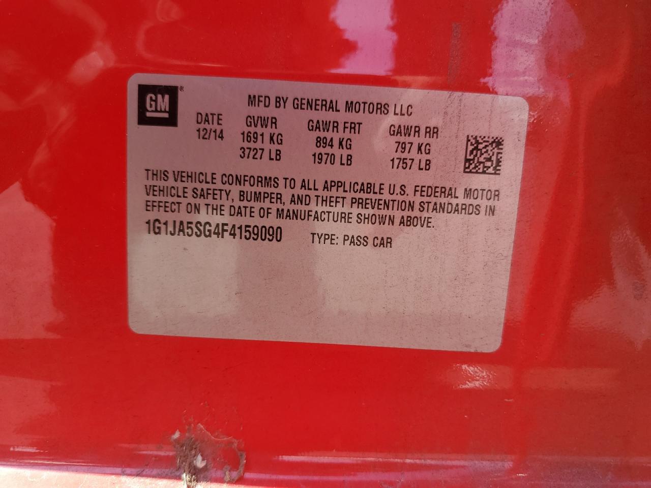 2015 Chevrolet Sonic Ls VIN: 1G1JA5SG4F4159090 Lot: 70115155