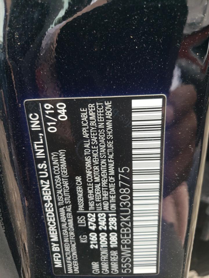 2019 Mercedes-Benz C 300 4Matic VIN: 55SWF8EB2KU308775 Lot: 62805815