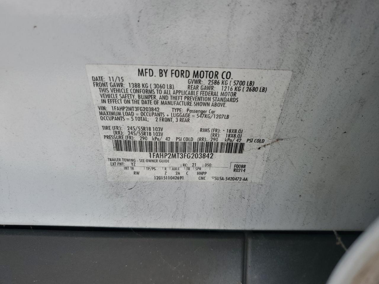 FORD TAURUS 2015 VIN 1FAHP2MT3FG203842 zdjęcie 12