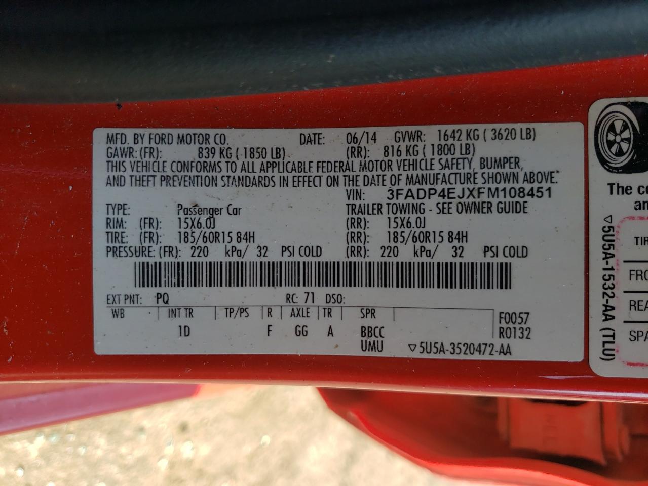 2015 Ford Fiesta Se VIN: 3FADP4EJXFM108451 Lot: 61735625