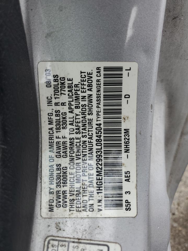 2003 Honda Civic Ex VIN: 1HGEM22993L084504 Lot: 62785405