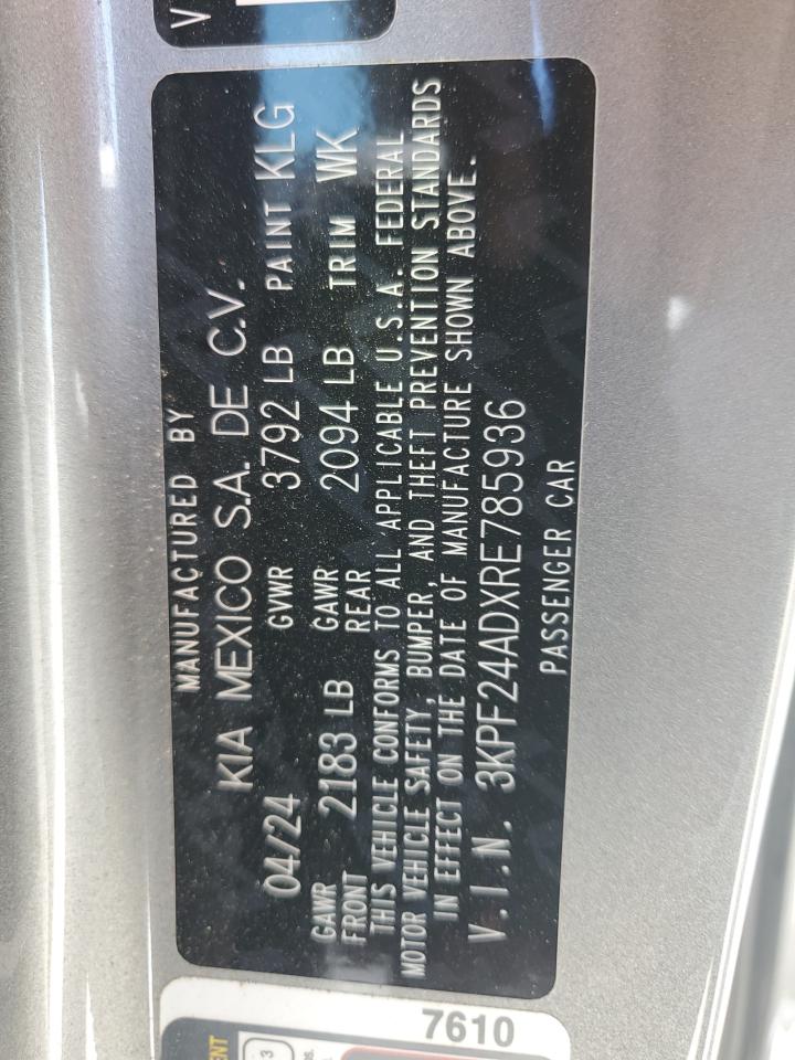 2024 Kia Forte Lx VIN: 3KPF24ADXRE785936 Lot: 62855485