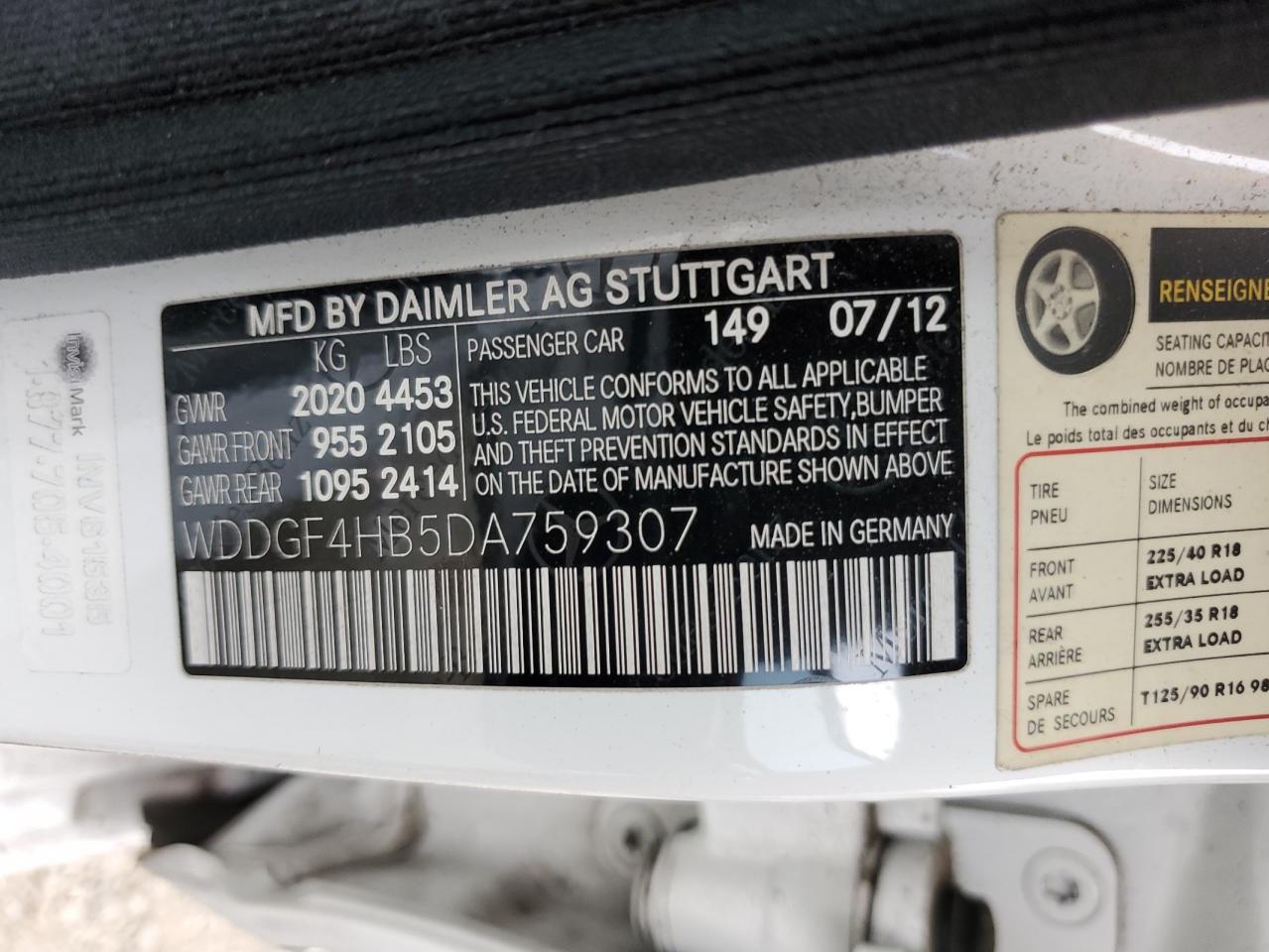 WDDGF4HB5DA759307 2013 Mercedes-Benz C 250