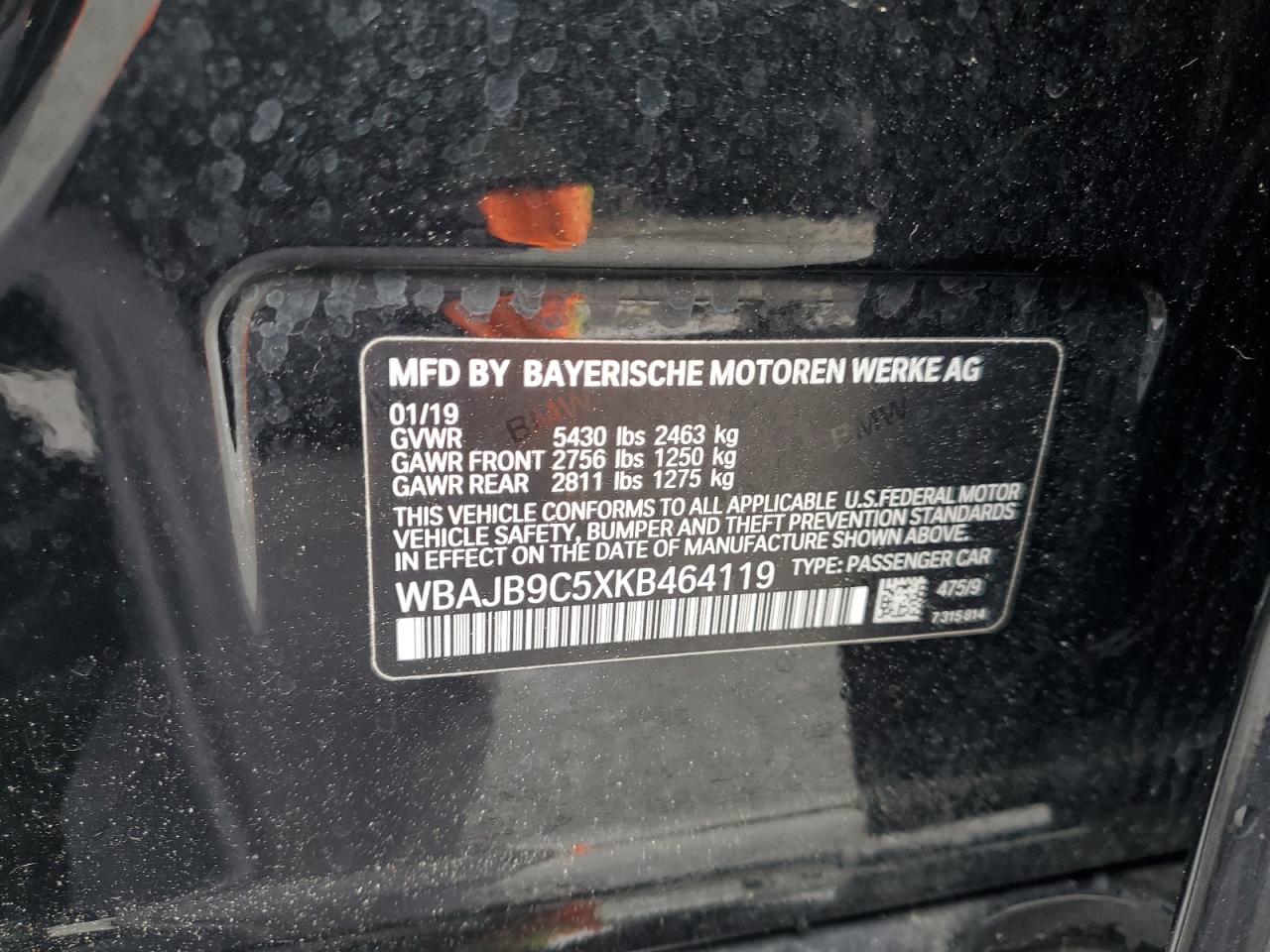 2019 BMW M550Xi VIN: WBAJB9C5XKB464119 Lot: 60294545