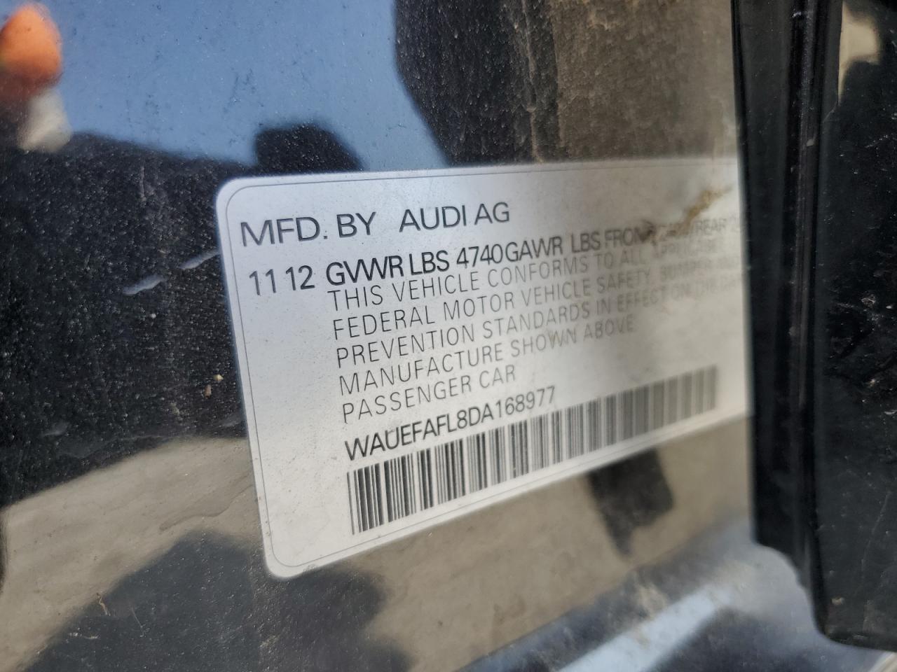 2013 Audi A4 Premium Plus VIN: WAUEFAFL8DA168977 Lot: 62773825