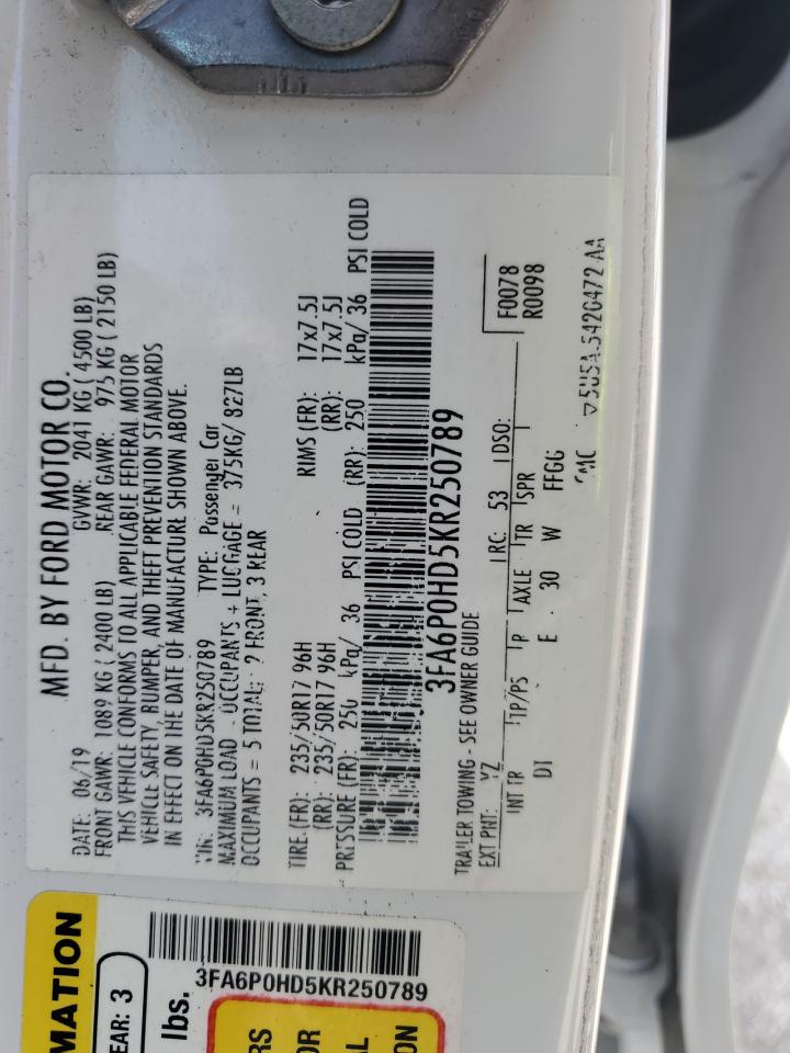 FORD FUSION 2019 VIN 3FA6P0HD5KR250789 фото 12