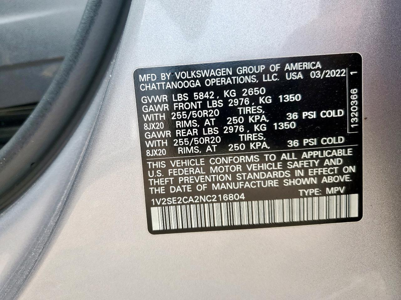 2022 Volkswagen Atlas Cross Sport Sel R-Line VIN: 1V2SE2CA2NC216804 Lot: 62326415