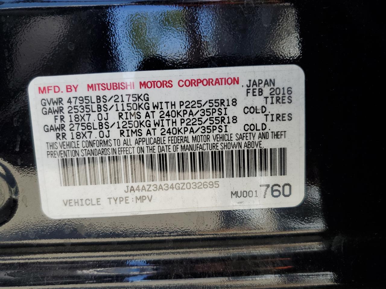 2016 Mitsubishi Outlander Se VIN: JA4AZ3A34GZ032695 Lot: 62604125