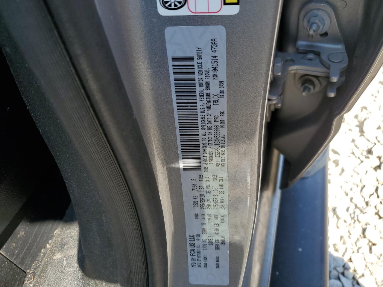 2019 Ram 1500 Laramie VIN: 1C6SRFJT6KN526009 Lot: 61230395