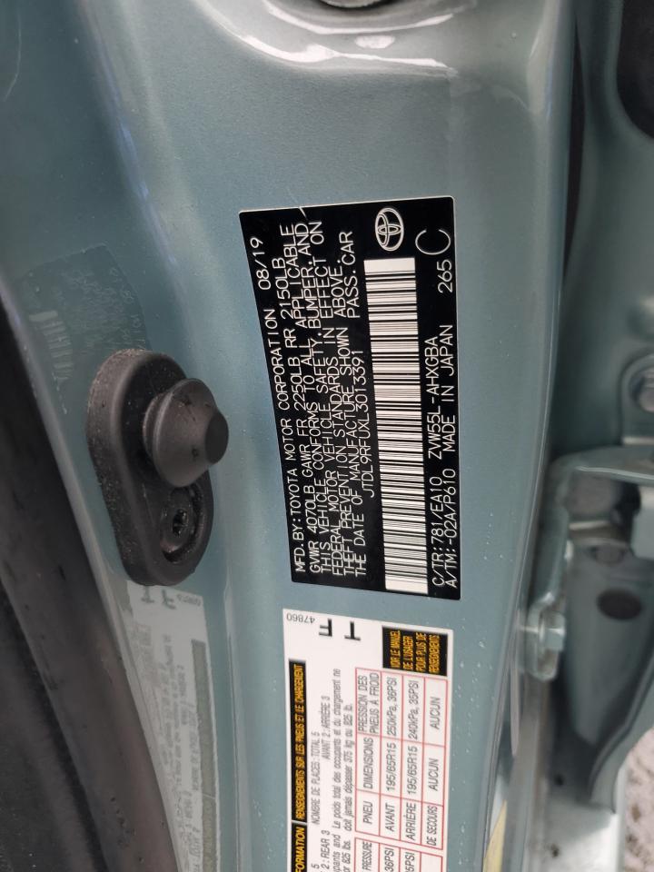 2020 Toyota Prius Le VIN: JTDL9RFUXL3013391 Lot: 62634605
