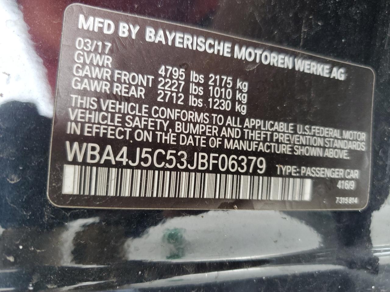 2018 BMW 440I Gran Coupe VIN: WBA4J5C53JBF06379 Lot: 62427115