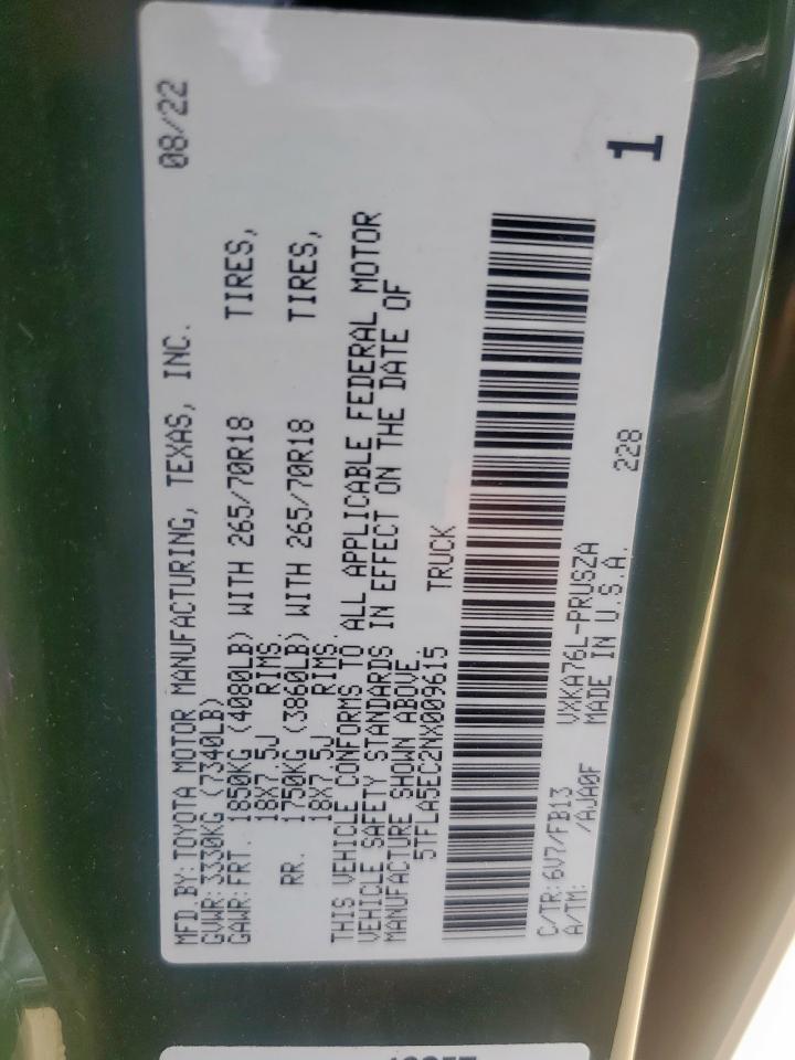 2022 Toyota Tundra Crewmax Sr5 VIN: 5TFLA5EC2NX009615 Lot: 63028075