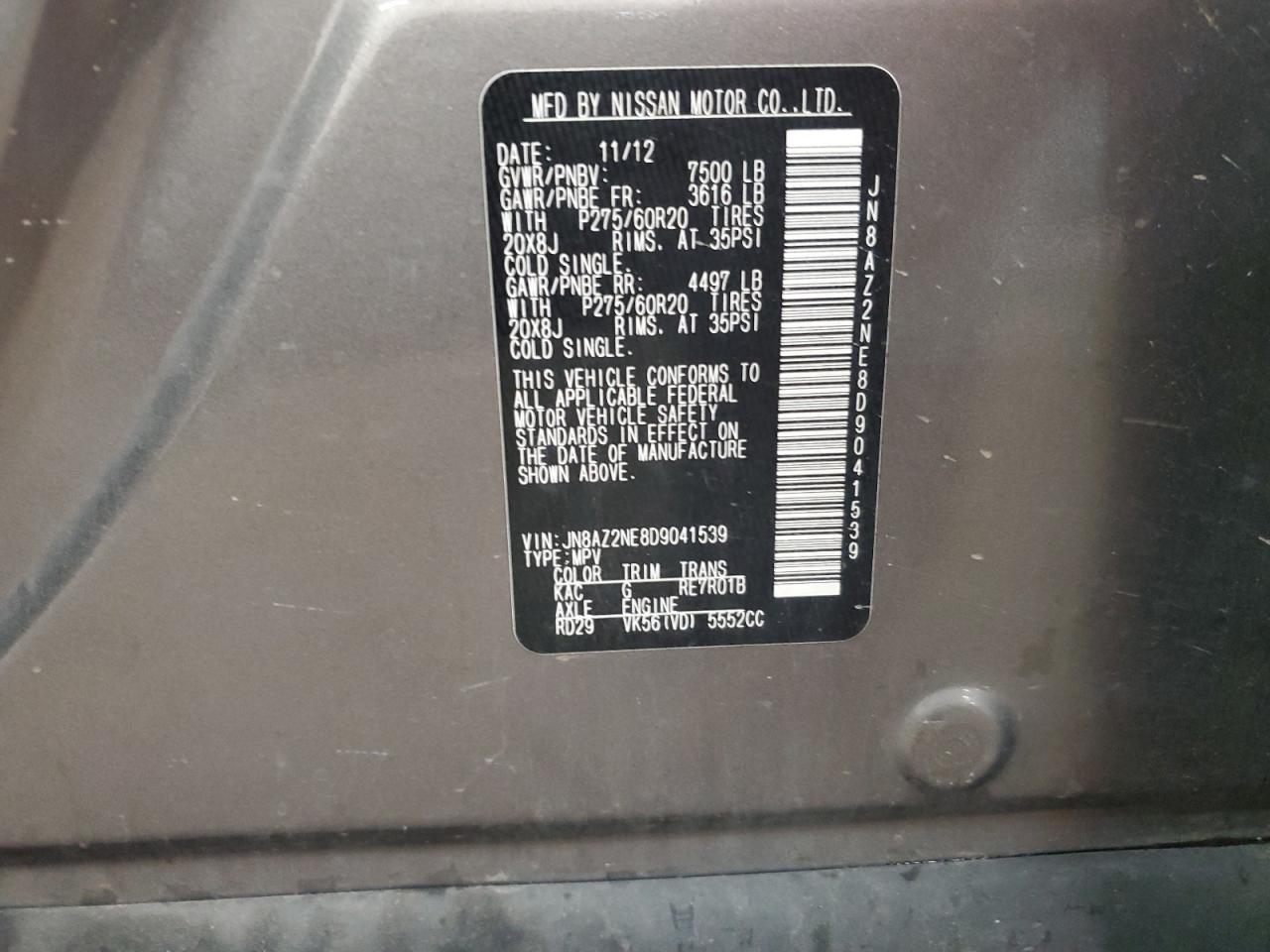 INFINITI QX56 2013 VIN JN8AZ2NE8D9041539 zdjęcie 13
