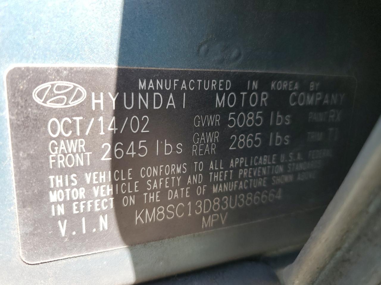 2003 Hyundai Santa Fe Gls VIN: KM8SC13D83U386664 Lot: 60544695