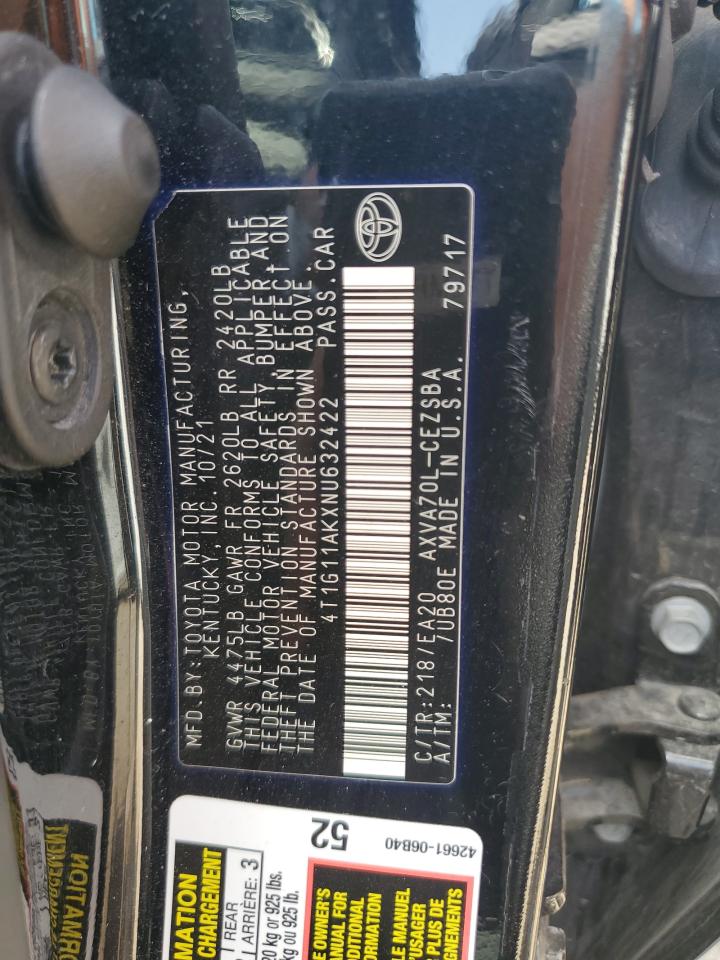TOYOTA CAMRY 2022 VIN 4T1G11AKXNU632422 фото 12