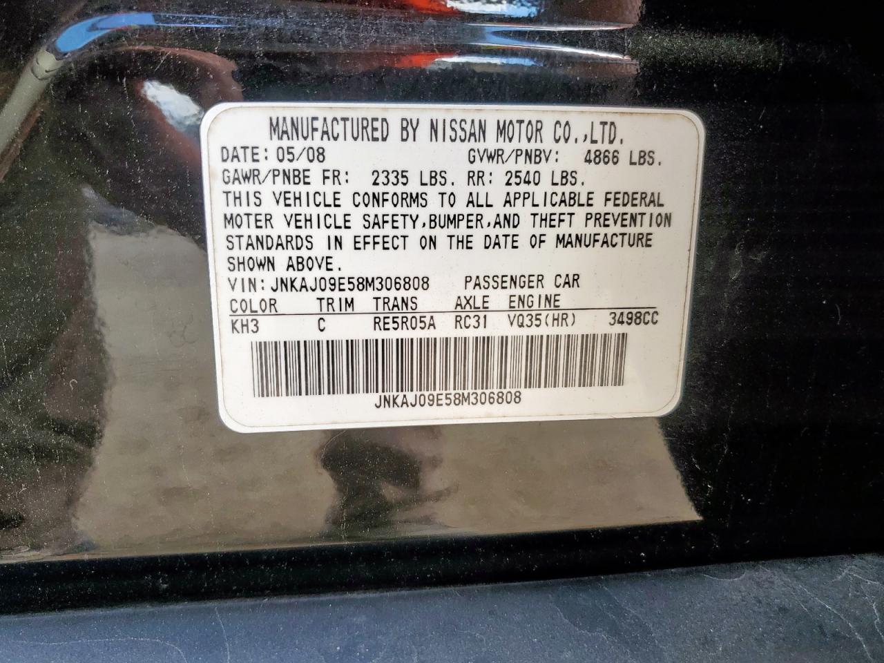 2008 Infiniti Ex35 Base VIN: JNKAJ09E58M306808 Lot: 62762865