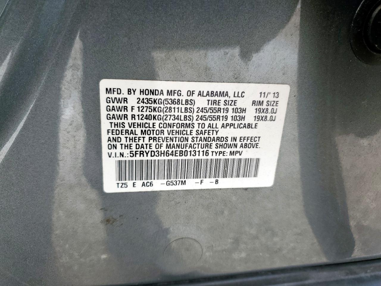2014 Acura Mdx Technology VIN: 5FRYD3H64EB013116 Lot: 60910625