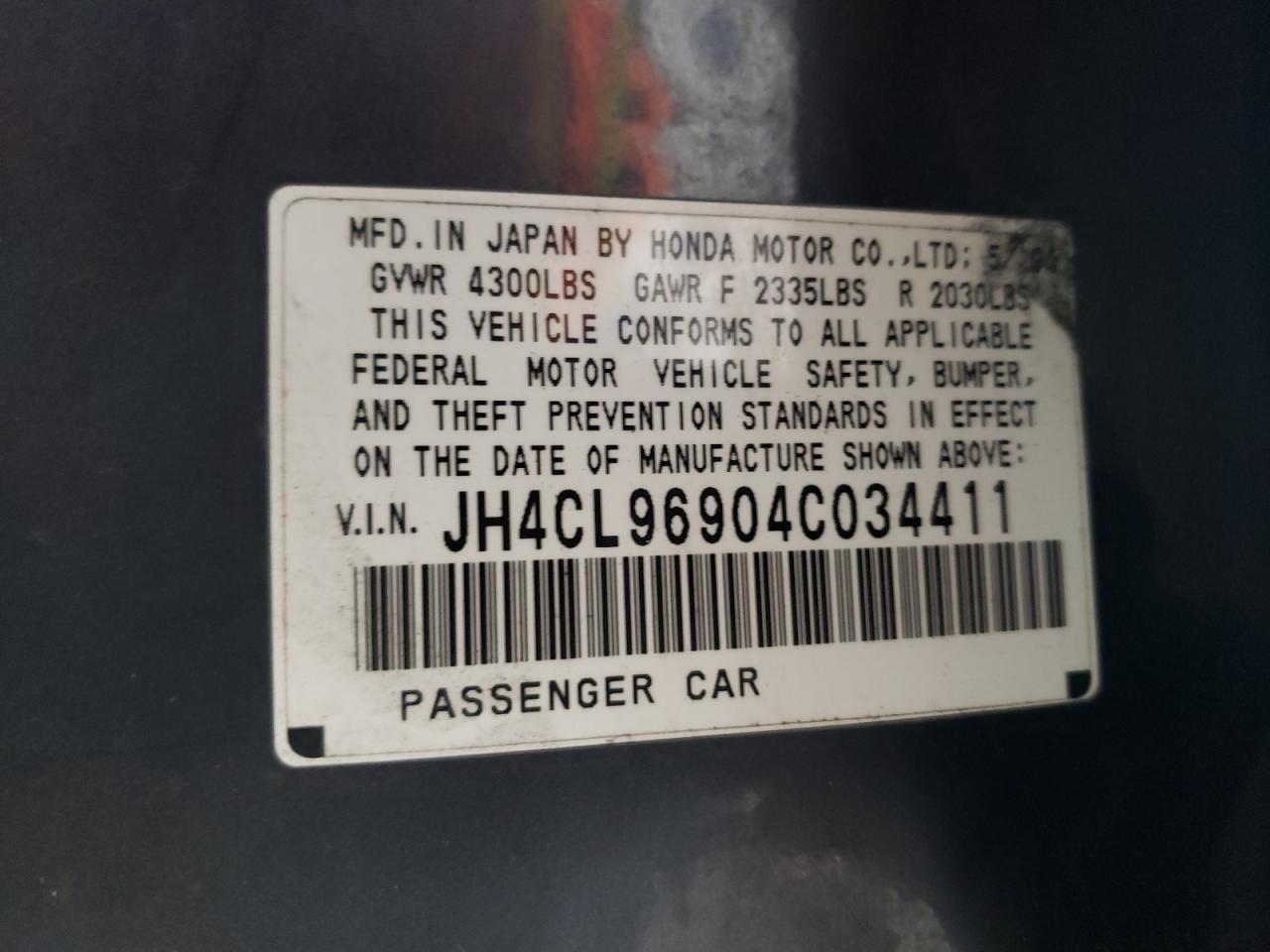 2004 Acura Tsx VIN: JH4CL96904C034411 Lot: 62396455