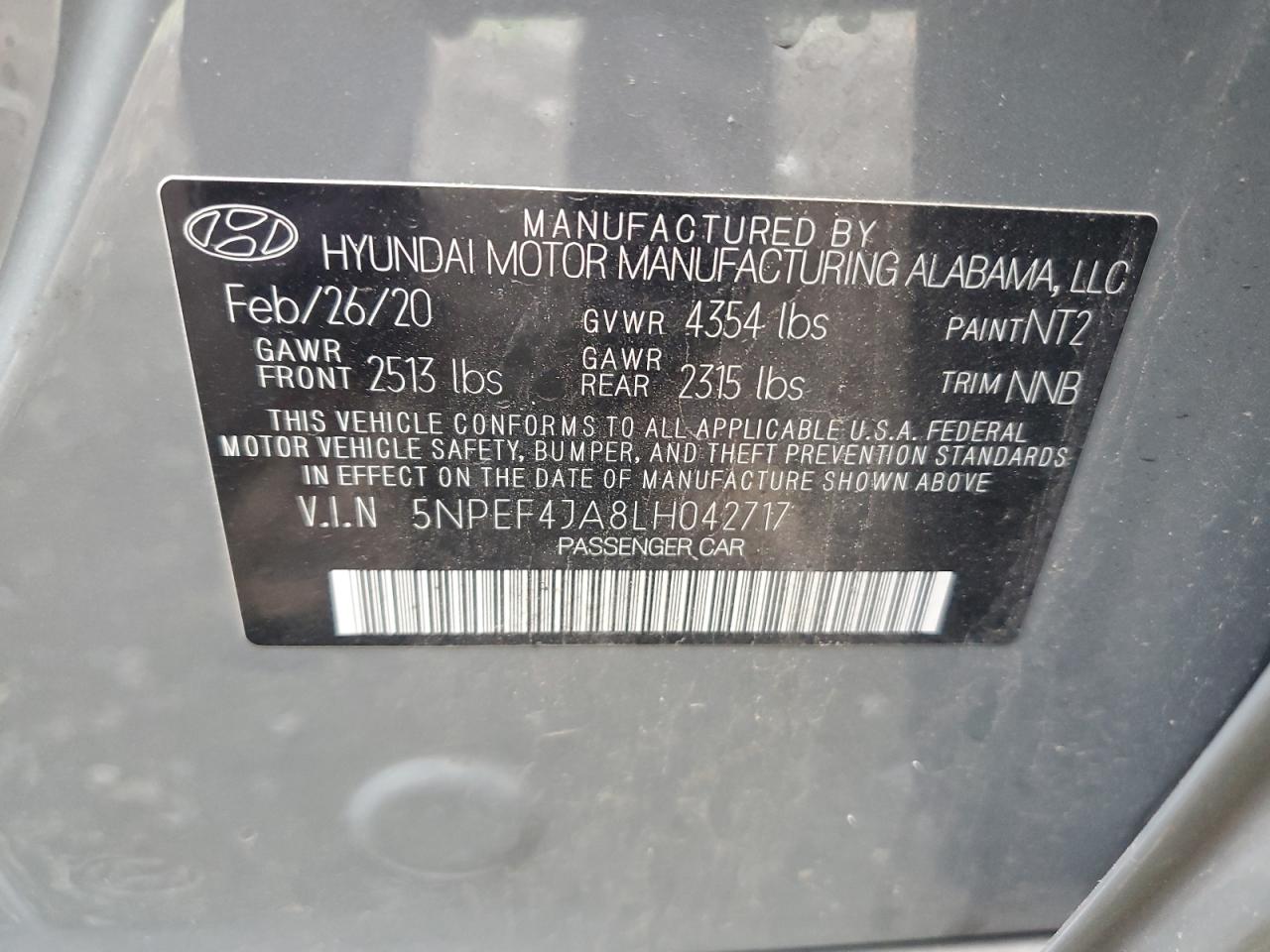 HYUNDAI SONATA 2020 VIN 5NPEF4JA8LH042717 фото 12