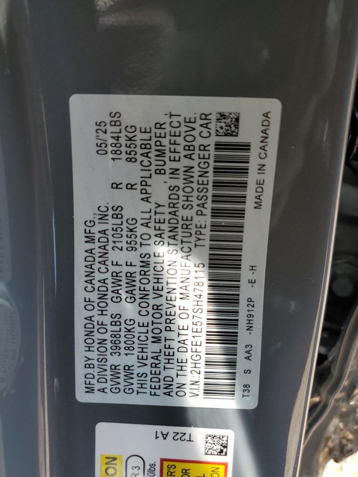 HONDA CIVIC 2025 VIN 2HGFE1E57SH478115 фото 13
