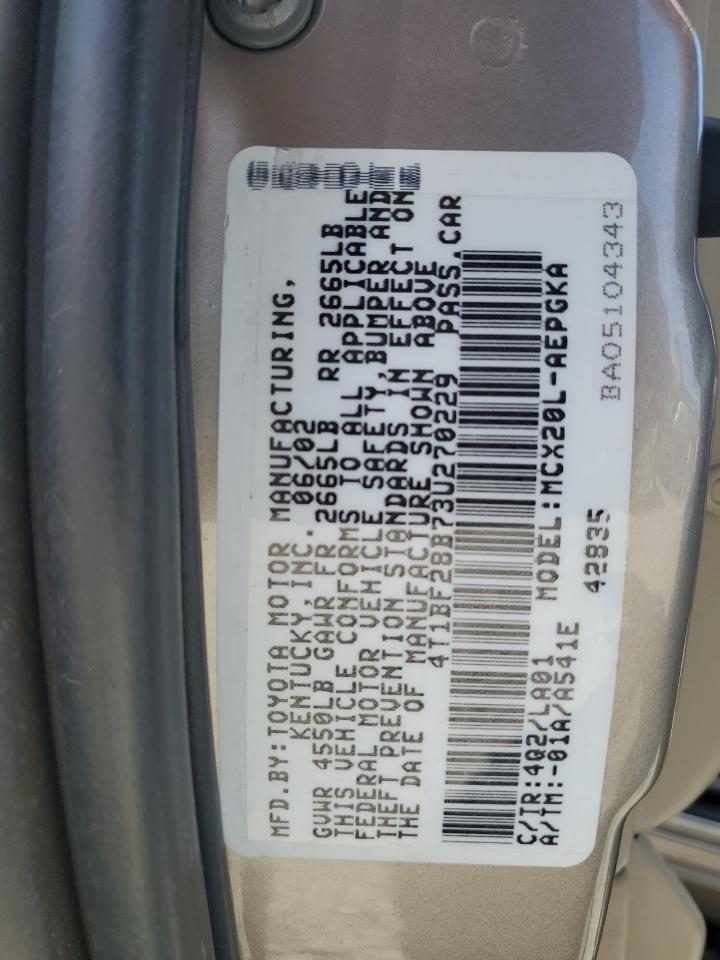 2003 Toyota Avalon Xl VIN: 4T1BF28B73U270229 Lot: 60134085