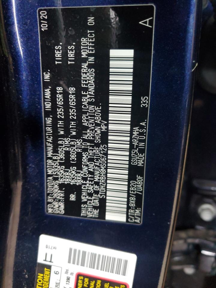 2021 Toyota Highlander Xle VIN: 5TDHZRBH8MS067125 Lot: 61913775
