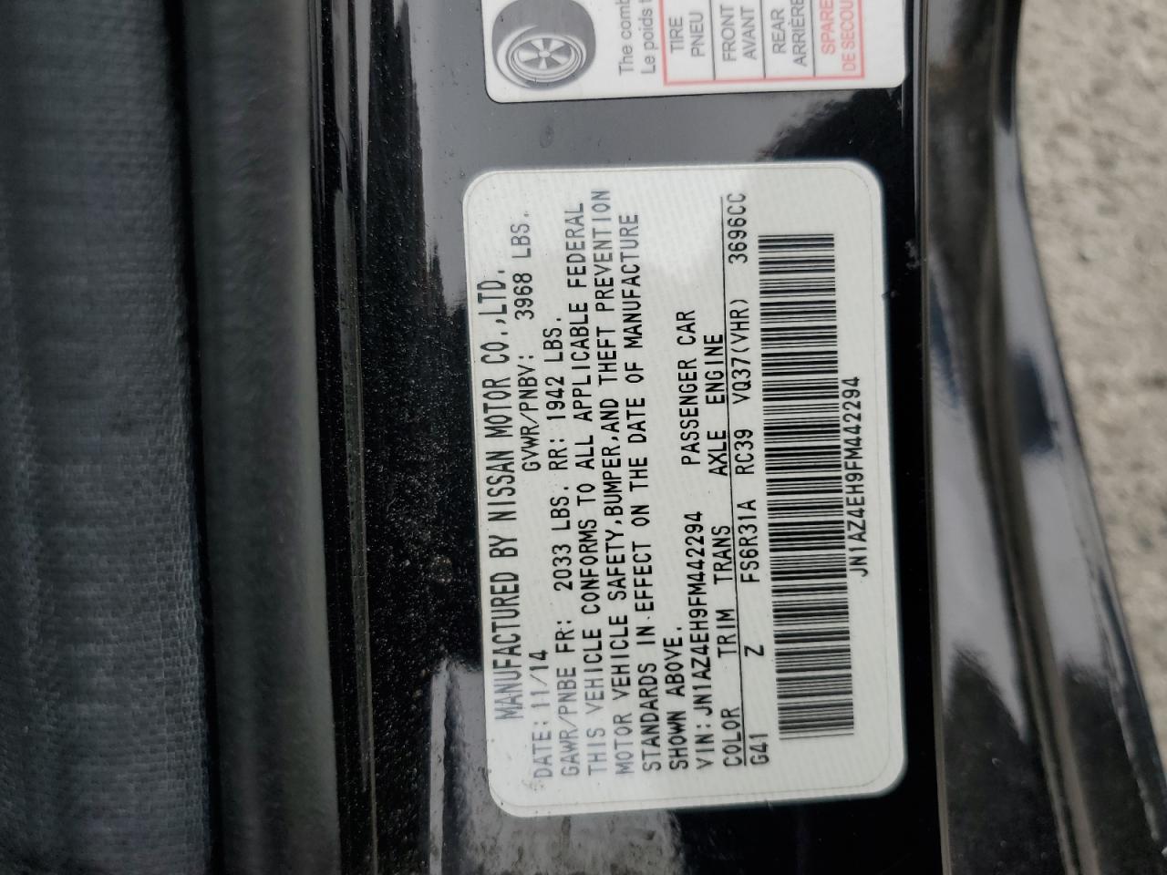 2015 Nissan 370Z Base VIN: JN1AZ4EH9FM442294 Lot: 60752255