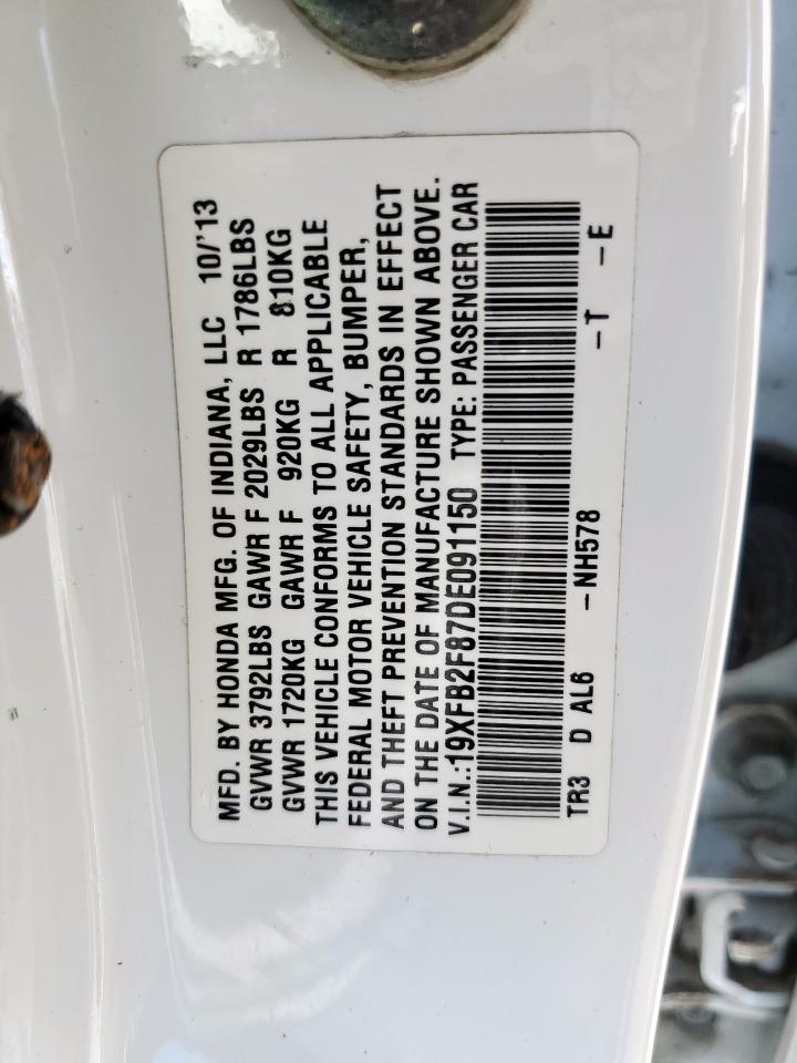HONDA CIVIC 2013 VIN 19XFB2F87DE091150 фото 12