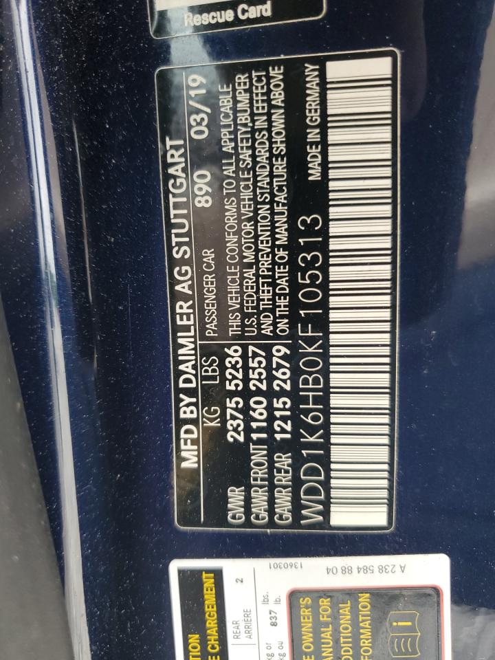 2019 Mercedes-Benz E 450 VIN: WDD1K6HB0KF105313 Lot: 59657835