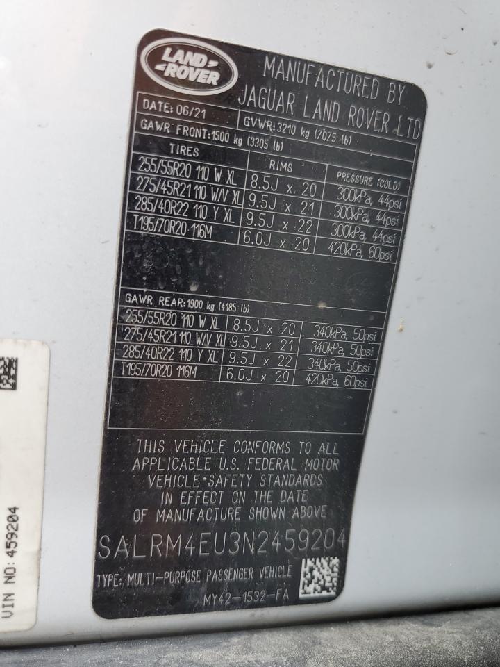 2022 Land Rover Discovery Hse R-Dynamic VIN: SALRM4EU3N2459204 Lot: 59730485