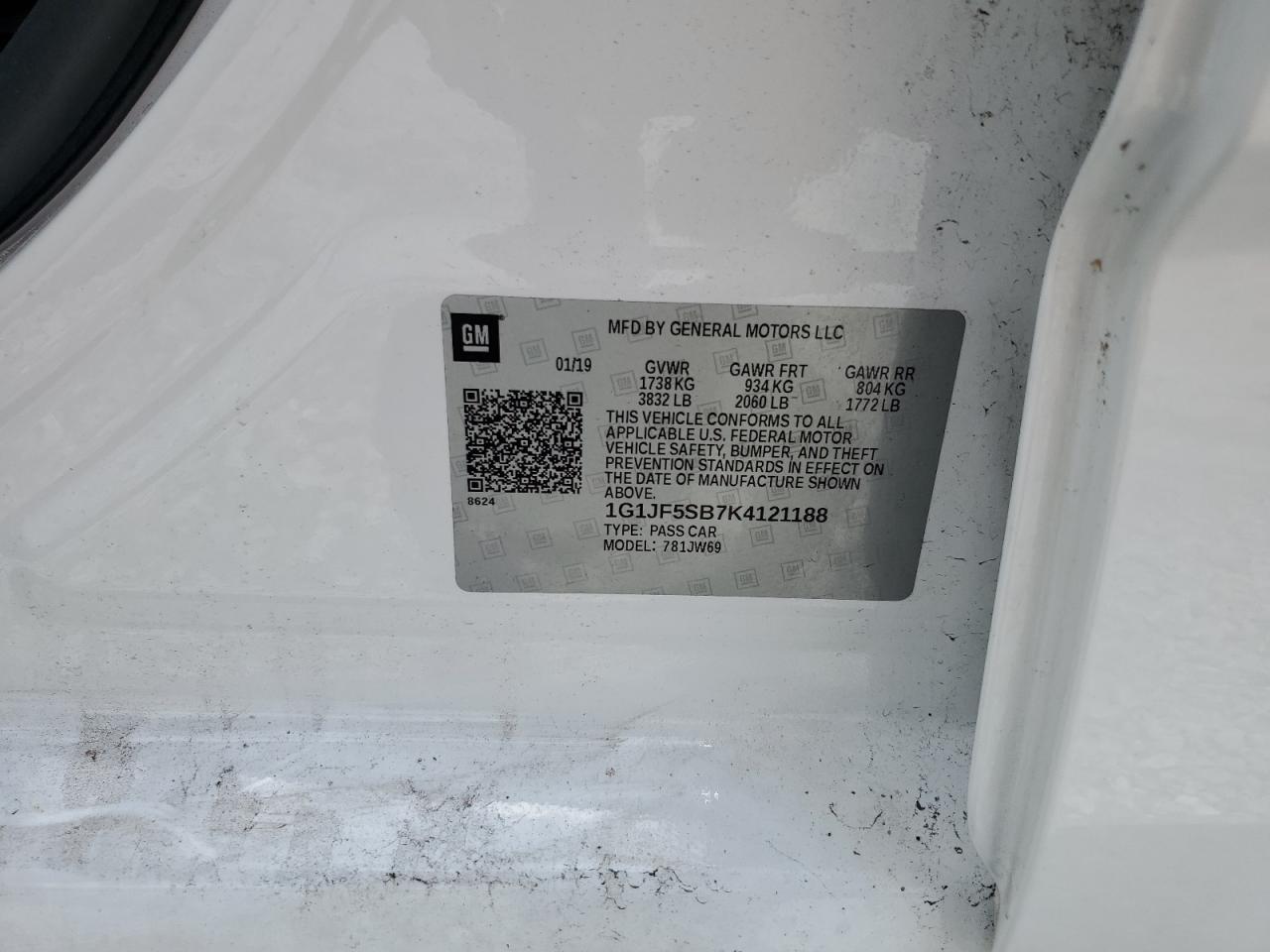 2019 Chevrolet Sonic Premier VIN: 1G1JF5SB7K4121188 Lot: 61842565
