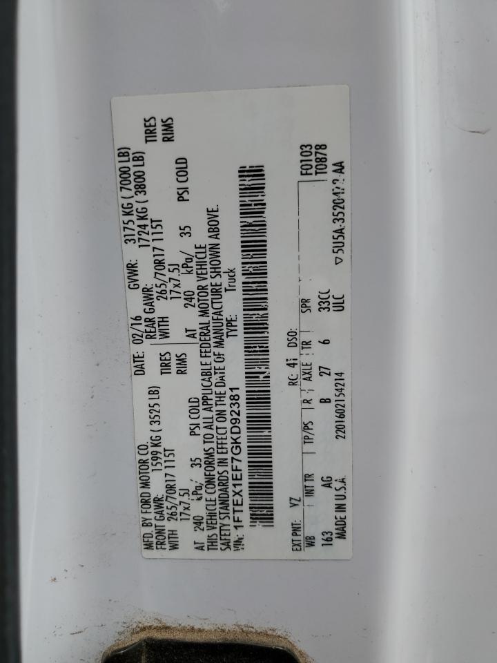 1FTEX1EF7GKD92381 2016 Ford F150 Super Cab