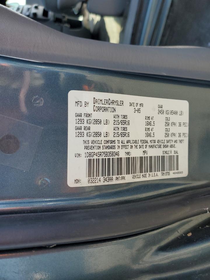 2005 Dodge Caravan Sxt VIN: 1D8GP45R75B358346 Lot: 61619545