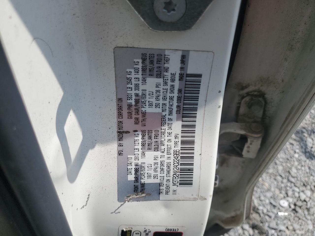 2010 Mazda Cx-9 VIN: JM3TB2MA2A0224966 Lot: 62805305