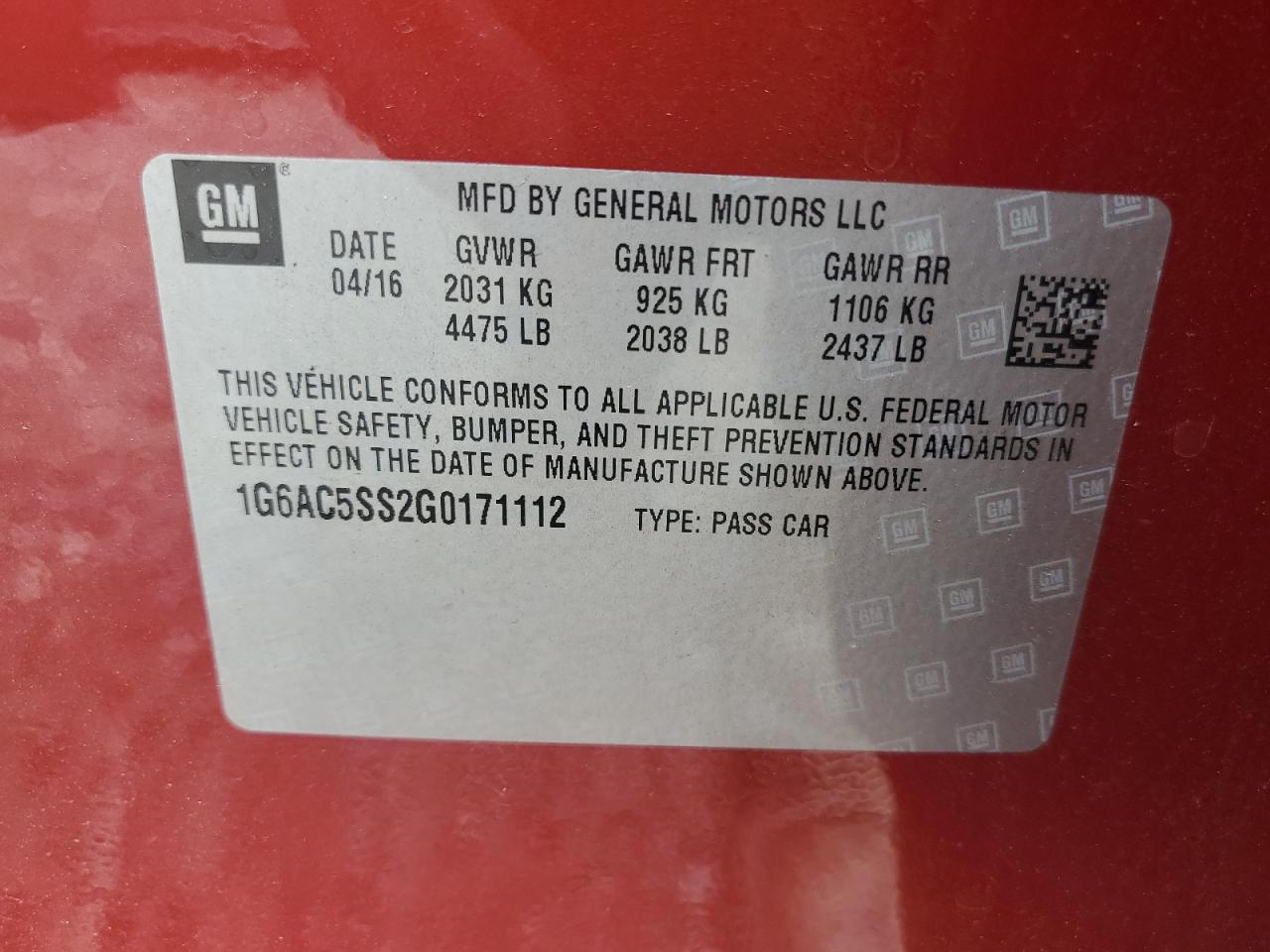 2016 Cadillac Ats Performance VIN: 1G6AC5SS2G0171112 Lot: 62035945
