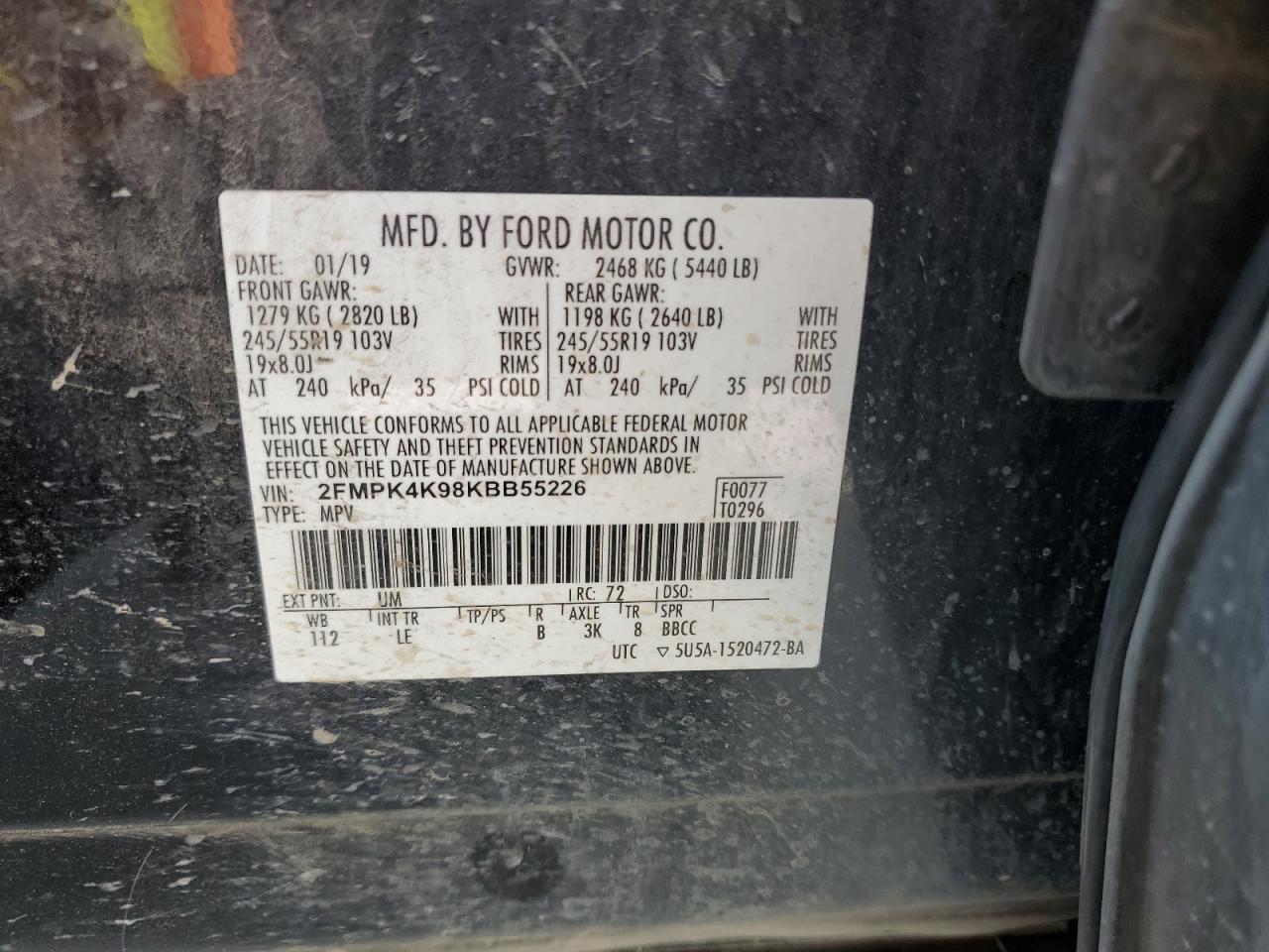 2019 Ford Edge Titanium VIN: 2FMPK4K98KBB55226 Lot: 61527725