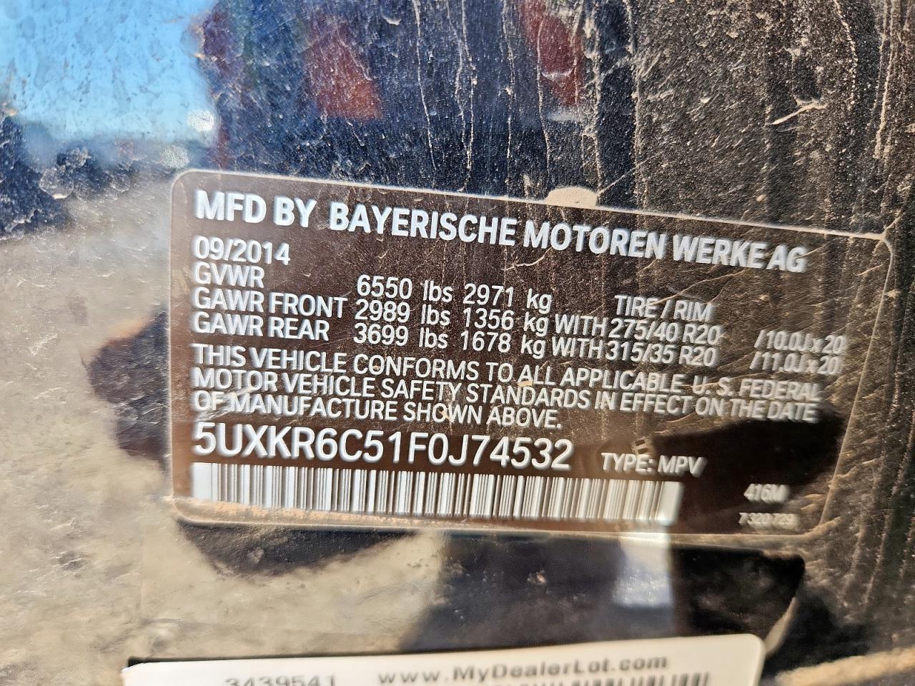 2015 BMW X5 xDrive50I VIN: 5UXKR6C51F0J74532 Lot: 62479065