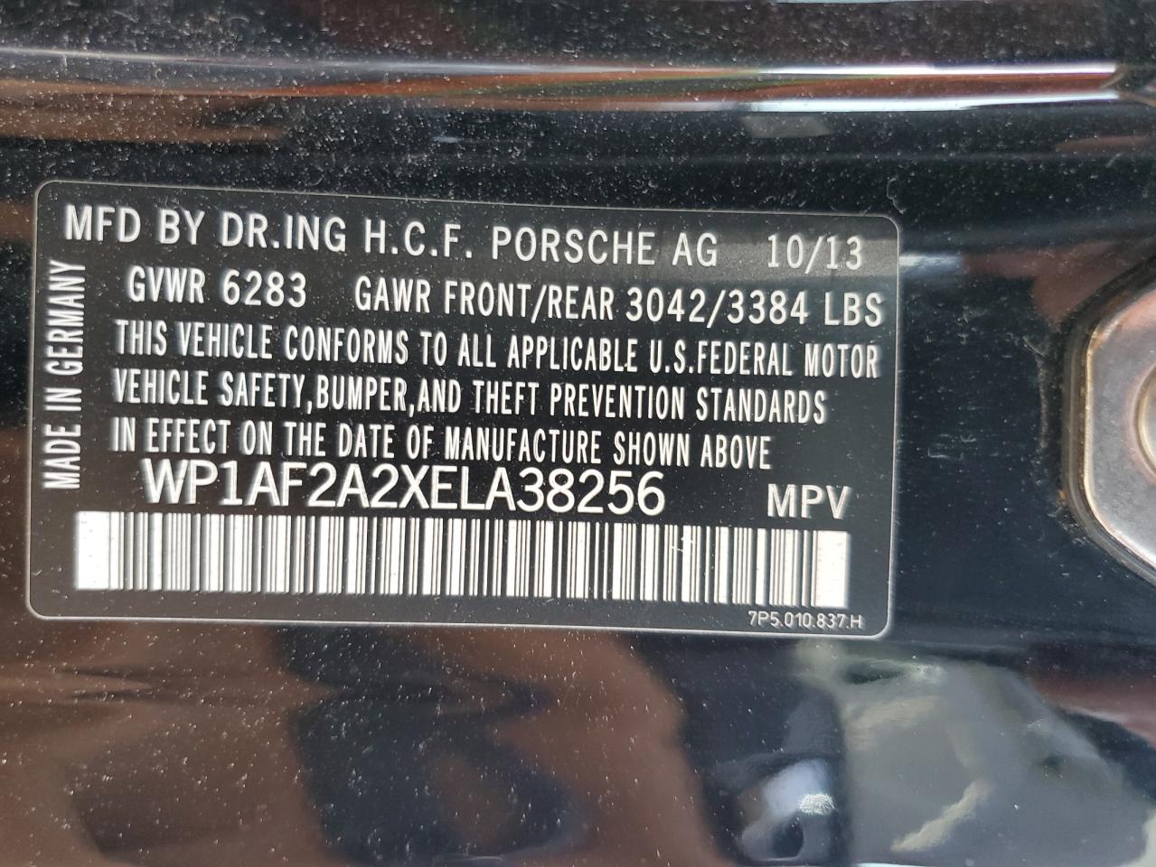 2014 Porsche Cayenne VIN: WP1AF2A2XELA38256 Lot: 62299895
