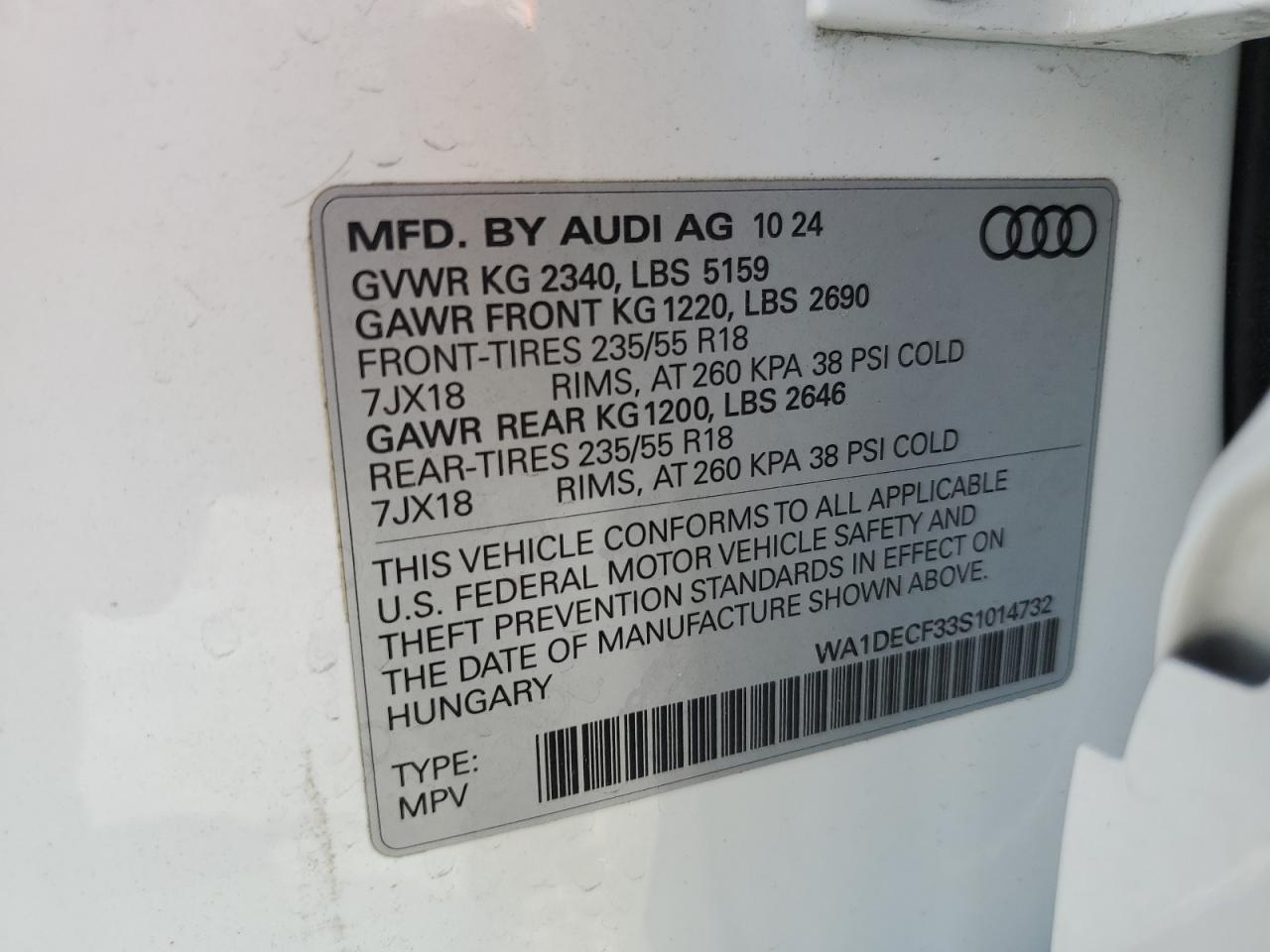 2025 Audi Q3 Premium S Line 45 VIN: WA1DECF33S1014732 Lot: 62189545