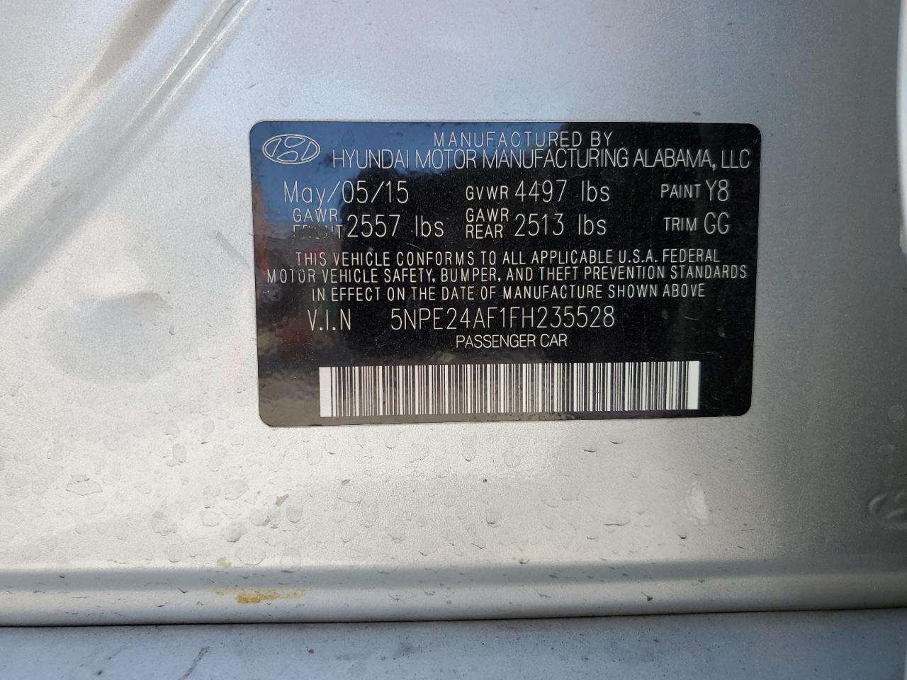 2015 Hyundai Sonata Se VIN: 5NPE24AF1FH235528 Lot: 60510405